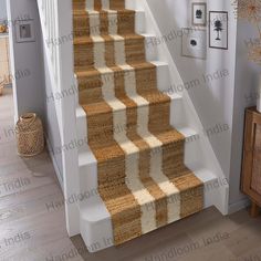 a staircase with carpeted steps in a house