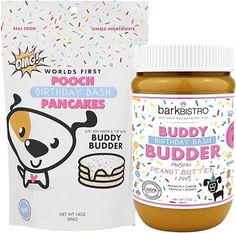 a jar of birthday cake butter next to a bag of sprinkles