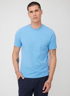 Stanton Short Sleeve Crew Tee ?? | M || Cool Blue Go The Distance, Blue Clouds, Supima Cotton, Well Dressed, Mens Tees, Bright White, Cotton Tee, Fabric Care, Moisture Wicking