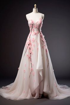 Cherry Blossom inspired gown Wedding Dresses Cherry Blossom, Cherry Blossom Prom Dress, Sakura Dress Cherry Blossoms, Cherry Blossom Gown, Cherry Blossom Aesthetic Outfit, Cherry Blossom Costume, Sakura Outfits Cherry Blossoms, Sakura Wedding Dress, Cherry Blossom Wedding Dress