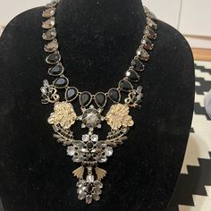 Was Never Used. Great Condition Too Large For My Frame Black Costume Jewelry Necklaces With Jewels, Black Costume Jewelry Necklace With Jewels, Stone Statement Necklace, Silver Leaf, Womens Jewelry Necklace, Silver Gold, Pear, Statement Necklace, Jewelry Necklaces