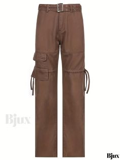 Bjux - Womens Denim Trousers and Jeans Collection Featuring Straight Leg Cargo Pants, Boyfriend Jeans, and Kpop-Inspired Streetwear Mid-rise Brown Pants For Streetwear, Utility Brown Jeans For Fall, Fall Straight Leg Cargo Jeans, Brown Cargo Jeans For Fall, Brown Utility Jeans For Fall, Brown Cargo Style Straight Leg Jeans, Brown Utility Cargo Jeans, Casual Brown Jeans With Side Pockets, Brown Relaxed Fit Cargo Jeans