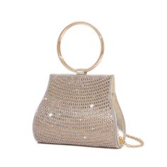 Make a statement with this stunning Agueda Rhinestones Evening Bag! Glittering rhinestone embellished curvy body with a round wrist handle will make any outfit to the next level, making it perfect for special occasions. Perfect for bridal, wedding or other special events. SIZE: W20cm x H16cm x D6.5cm / W7.6" x H6.2" x D2.4" Gender: WOMEN Item Type: Hangbags, Evening Bag Main Material: Acrylic Shape: Clutch Lining Material: Polyester Decoration: Imitation Diamonds Acrylic Shapes, Bridal Wedding, Evening Bags, Special Events, Promotion, Special Occasion, Diamonds, Gold