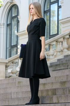 Black Fit And Flare Dress With Full Skirt, Black Midi Dress With Full Skirt For Evening, Black Full Skirt Midi Dress For Evening, Black Midi Dress With Full Skirt, Black Full Skirt Dress For Spring, Elegant Black Midi Dress With Full Skirt, Black Fitted Dress With Full Skirt, Black Formal Midi Dress With Full Skirt, Formal Black Midi Dress With Full Skirt