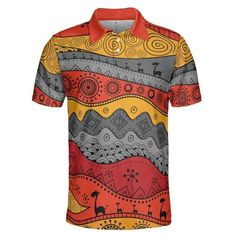 African Layers Polo Shirt. If you love African design clothing then this gorgeous African Layers Polo Shirt is perfect for you! Features a beautiful African design of illustrated layers with different art elements and colors on each layer. If you love unique creations then this is the perfect polo shirt for you. Classy yet very comfortable to wear; this polo shirt is perfect to keep you cool and dry all day. Product Details Step out with an instant classic! This polo shirt is an elegant and prof Multicolor Short Sleeve Top With Abstract Print, Multicolor Abstract Print Short Sleeve Top, Multicolor Abstract Print Top With Short Sleeves, Bohemian Tops With Graphic Multicolor Print, Casual Multicolor Abstract Print T-shirt, Bohemian Multicolor Graphic Print Tops, Casual Tops With Graphic Print, Multicolor Cotton Shirt With Unique Print, Bohemian Shirt With Multicolor Graphic Print