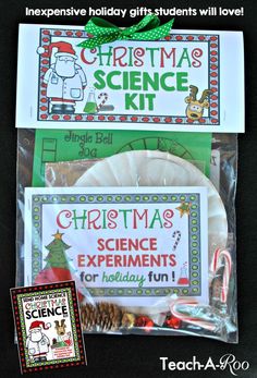 christmas science kit for kids with free printables on the front and back side