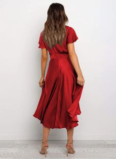 Gorgeous Red Satin Short Sleeve A-Line Midi Party Dress Imported 100% Polyester Pull on closure Hand Wash / Machine wash Brand Size Dress Bust Waist Hip XS 0-2 31-32.5'' 23-24'' 31-34" S 4--6 33-35'' 25-26'' 35-37" M 8--10 35-36'' 27-28'' 38-39" L 12--14 38-40'' 29-31'' 40-42" XL 14-16 40-42'' 33.5-36'' 44-46" 2XL 18-20 42-44'' 37-40'' 47-50" 3XL 22-24 44-46'' 41-46'' 51-55" 4XL 26-28 46-48'' 47-50'' 56-60"