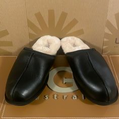 *New Without Box *Inside Tags May Be Marked To Prevent Retail Store Returns. *Some Slippers May Have Slight Scratch's Scuffs Due To Being Out Of Box. I Guarantee That These Slippers Are 100% Authentic. We Buy Directly From Ugg. Black Leather Winter Slippers, Black Synthetic Slippers With Leather Sole, Black Slippers With Leather Sole, Black Leather Indoor Slippers, Leather Slippers With Scuffs For Winter, Sheepskin Slippers, Mens Uggs, Retail Store, New Man