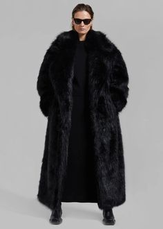 Joan Long Faux Fur Coat - Black – The Frankie Shop Classic Faux Fur Coat With Fur Trim, Evening Faux Fur Coat For Fall, Fall Evening Faux Fur Coat, Formal Outerwear With Faux Fur Trim, Formal Faux Fur Outerwear In Mink Color, Fur Coat With Faux Fur Lining For Work, Formal Faux Fur Outerwear With Fur Trim, Winter Evening Faux Fur Coat, Black Fur Coat With Faux Fur Trim