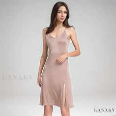 Lasaky - Sensual Long Silk Slip Dress with Adjustable Straps, Elegant Side Slits, and Loose Fit - Luxurious Silk Camisole for Stylish Nightwear or Layering Mid Skirt, Silk Bottoms, Silk Knit, Silk Camisole, Silk Slip Dress, Dress Spaghetti, Silk Slip, Skirt Pattern, Mulberry Silk