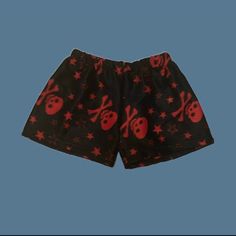 red and black fleece skull shorts! handmade by me and made to order :) please message me if you need custom measurements! Ghoulia Yelps Aesthetic, Skull Shorts, Epic Clothes, Ghoulia Yelps, Cool Shorts, Pajama Short Set, Pajama Short, Swaggy Outfits, Black Fleece