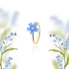 This forget-me-not ring is not only beautiful but is also carrying a deep symbolical meaning and could be the perfect gift for a loved one that you never want to forget and always want to keep in your heart. This beautiful ring could be a very creative and special gift as a sign of love for a birthday or anniversary day. The forget-me-not flower ornament is handpainted and inspired by the floral elements of vintage enamel flower jewelry of the Regency Era and Art Noveau in the 19th century. The Hypoallergenic Flower Shaped Promise Ring, Hypoallergenic Flower Ring For Promise, Hypoallergenic Flower Promise Ring, Hypoallergenic Flower Ring For Gift, Hypoallergenic Flower Ring Gift, Adjustable Flower Enamel Ring As Gift, Girlfriend Promise Ring, Band Girlfriend, Forget Me Not Flower