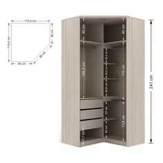 an image of a closet with measurements for the door and drawers on it's side