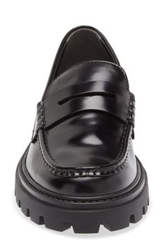 This elevated take on a prepster-classic penny loafer features a lugged platform sole and a pebbled heel counter inspired by the brand's driving shoes. Leather upper and lining/rubber sole Made in Italy Designer Shoes Oxford Heels, Loafer Women, Walker Shoes, Platform Slippers, Penny Loafer, Driving Shoes, Shoes Leather, Lug Sole, Penny Loafers