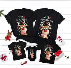 Christmas Reindeer Family Matching T Shirts Black Christmas T-shirt With Short Sleeves, Black Short Sleeve Christmas T-shirt, Family Pjs Christmas, Christmas Family Pjs, Pjs Christmas, Reindeer Pajamas, Pajamas Christmas, Family Pjs, Reindeer Shirt