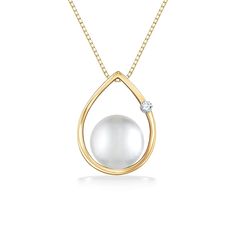 14K Yellow Gold Raindrop Pendant with a 7-7.5mm White Akoya Pearl and a 0.02 Carat Diamond. 17" 14K Yellow Gold Chain included. The pendant measures approximately 9/16" in length. Akoya Pearls, Yellow Gold Chain, Fine Jewels, Rain Drops, Gold Chain, Gold Chains, Yellow Gold, White Gold, Rose Gold