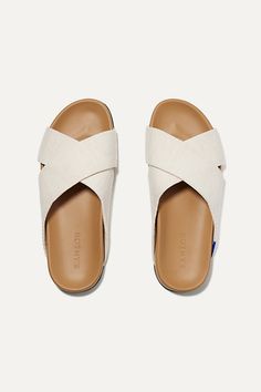 The only sandal you’ll need for the weekend—and beyond. Featuring two crossing straps and a sturdy, contoured footbed to keep you comfortable, this style-forward slide is easy to wear and always vacation-ready. | The Weekend Slide Sandals by Rothy's in White, Women's, Size: 5.5, Cotton/Rubber/Polyurethane at Anthropologie Women Sandals 2024, Mary Jane Clogs, Mule Sneakers, Clog Boots, Holiday Bag, Slides Women, Sneaker Slippers, Mary Jane Heels, Womens Slides