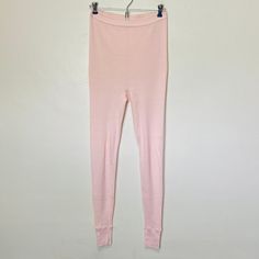 "Womens L 5050 Cotton poly blend 26-42\" waist 28-46\" hips 42\" length 30\" inseam Vintage 70s pastel pink waffle knit thermal pants with an elastic waist, with tiny lace edging. Lots of stretch! Perfect for cold weather or lounging around. In excellent vintage condition with no noted flaws" Spring Ribbed Loungewear Leggings, Spring Ribbed Leggings For Loungewear, Pink Ribbed Bottoms For Spring, Pink Stretch Bottoms For Winter, Pink Full-length Loungewear Bottoms, Pink Ribbed Stretch Bottoms, Pink Stretch Ribbed Bottoms, Stretch Ribbed Pink Bottoms, Pink Non-stretch Leggings For Loungewear