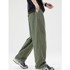 Summer Woven Army Green Cargo Pants Fabric: Nylon Size: S, M, L, XL, 2XL Multiple Color Selections: Khaki, Army Green     Season: Spring, Fall, Summer Casual Khaki Parachute Pants For Outdoor Activities, Casual Wide Leg Pants For Outdoor Activities, Khaki Wide Leg Pants For Outdoor Activities, Solid Baggy Pants For Outdoor Activities, Casual Wide Leg Bottoms For Outdoor Activities, Casual Relaxed Fit Work Pants For Outdoor Activities, Baggy Khaki Parachute Pants For Outdoor Activities, Casual Solid Color Parachute Pants For Outdoor, Green Wide Leg Bottoms For Outdoor