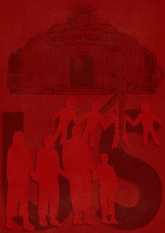 a red poster with people standing in front of a train station and the words union quest on it