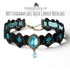 Nottingham Lace Aqua Choker Necklace Kalung Choker, Black Lace Choker, Lace Choker Necklace, Tattoo Choker, Gothic Chokers, Lace Tattoo, Vintage Choker, Lace Necklace, Neck Choker