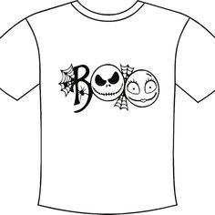 a t - shirt with the word boo on it and two faces drawn in black ink