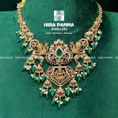 Gold Collection – Hirapanna Jewellers Lakshmi Devi, Emerald Bead, South Indian Jewellery, Color Stone, Temple Jewellery, Gold Collection, Diamond Bracelets, Gold Jewelry Fashion