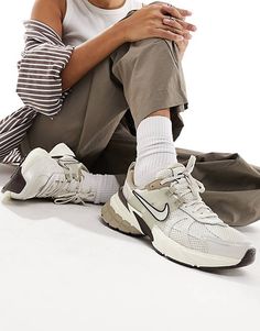 Nike V2K Run sneakers in beige | ASOS Nike V2k, Flip Flop Boots, Leopard Print Baby, Shorts Co Ord, White And Beige, Silver Chains, Performance Leggings, Maxi Dress Trend, White Trainers