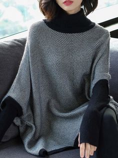 Affordable price buy Sweaters on Stylewe, SPU: 11SW9N433A, Color: Black, Activity:Daily, Clothes Length:Regular. Plain Sweaters, Casual Turtleneck, Daily Clothes, Stylish Work Attire, Boho Style Outfits, Buy Sweaters, Loose Long Sleeve, Button Sweater, Long Sleeve Turtleneck