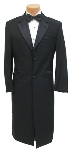 Men's Long Black Andrew Fezza Tuxedo Frock Coat Church Wedding Formal Mason 41R | eBay Classic Single Breasted Tuxedo For Wedding, Classic Wedding Tuxedo Single Breasted, Black Single Breasted Outerwear For Wedding, Classic Black Blazer For Wedding, Black Single-breasted Outerwear For Wedding, Classic Wedding Outerwear With Hidden Buttons, Formal Fitted Full-length Outerwear, Fitted Full-length Formal Outerwear, Elegant Long Outerwear For Weddings