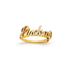 Get ready to add some personalized charm to your accessory game with our Cursive Name Ring! This chic and elegant ring allows you to wear up to 9 characters of your choice, so you can show off your unique style with ease. Handcrafted with high-quality materials to last a lifetime, our Cursive Name Ring is perfect for commemorating a loved one or celebrating your own individuality. Band is 1.5mm Name Area is 6mm Elegant Personalized 14k Gold Stackable Rings, Modern Personalized 14k Gold Engraved Ring, Personalized Classic 14k Gold Stackable Rings, Classic 14k Gold Personalized Stackable Rings, Modern Personalized Jewelry For Promise, Modern Personalized Promise Jewelry, Personalized 14k Gold Fine Rings, Personalized 14k Gold Rings Fine Jewelry, Personalized 14k Yellow Gold Diamond Ring