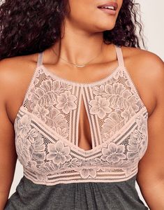 The Alaina slip provides support and coverage with a high-neck and racerback design in a soft, stretchy knit fabric. It's perfect for everyday wear, and the lace detail adds a touch of romance. (Available in plus-sizes XL-4X.) Plus Size Lounge Wear, Plus Size Lounge, Chic Bra, Classic Gray, High Neck Designs, Adore Me, Bra And Panty Sets, Beautiful Outfits, Soft Pink