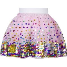 This adorable rainbow of colors is a fun skirt loaded with rows of colorful sequins and ready for hours of dancing and twirling! The skirt is comfortable, non-scratchy, with elastic waistband for extra comfort and added size flexibility. Carefully crafted with great attention to finishing details, the skirt shimmers and shines with every turn and twist, and just like all Great Pretenders, it’s machine washable! | Great Pretenders Party Fun Sequin Skirt, Size 7-8 (Multicolor, 7-8Y) | Maisonette c Cute Summer Party Skirt, Cute Purple Party Skirt, Sequined Skirt For Spring Costume Party, Rainbow Skirt For Spring Party, Pink Festive Skirt For Spring, Playful Spring Tulle Skirt, Festive Pink Skirt For Spring, Festive Pink Skirt For Spring Season, Multicolor Sequined Party Skirt