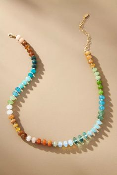 Rainbow Stone Necklace | Anthropologie Stone Necklace Diy, Anthropologie Necklace, Women Vacation, Rainbow Stone, Vacation Clothes, Resort Wear For Women, Beaded Necklace Diy, Rainbow Necklace, Stone Beaded Necklace