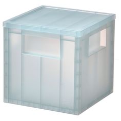 a clear plastic storage container with two doors on the front and one door open to let light in