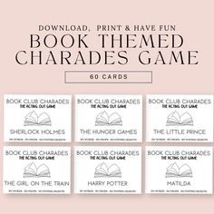 printable book themed charadess game for children to play on the couch or bed