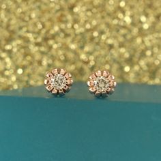 Small Tiny Diamond Stud Earrings, Champagne Diamond Earrings, Solid 14K Gold, Diamonds Earrings, Sim Gold Sterling Silver Cluster Earrings With Brilliant Cut, Gift Yellow Gold Cluster Earrings With Diamond Accents, 14k Gold Cluster Earrings With Diamond Accents As Gift, Rose Gold 14k Cluster Earrings For Gift, Rose Gold 14k Cluster Earrings As Gift, Gold Cluster Earrings With Diamond Accents For Gift, Rose Gold 14k Gold Diamond Earrings As Gift, Rose Gold Cluster Earrings For Anniversary, Rose Gold Diamond Cut Sterling Silver Earrings