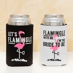 two can coolers that have flamingos on them