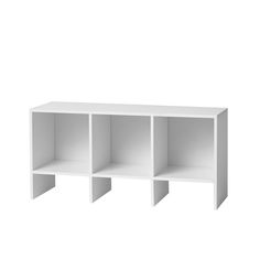 a white shelf with three shelves on each side and one section missing from the wall