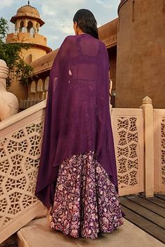 Shop for Ridhima Bhasin Purple Chiffon Floral Print Lehenga Set With Cape for Women Online at Aza Fashions Anarkali Palazzo Set With Cape Sleeves In Georgette, Navratri Georgette Palazzo Set With Cape Sleeves, Eid Georgette Sharara With Cape Sleeves, Georgette Anarkali Set With Cape Sleeves And Dupatta, Georgette Lehenga With Sheer Dupatta And Cape Sleeves, Eid Anarkali Set With Sheer Dupatta And Cape Sleeves, Eid Georgette Lehenga With Cape Sleeves, Designer Georgette Palazzo Set With Cape Sleeves, Festive Georgette Lehenga With Cape Sleeves