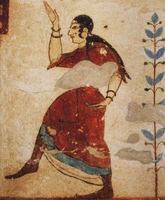 an ancient painting of a man holding a plant in his right hand and pointing to something on the other side