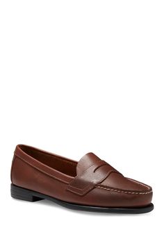 A classic loafer with penny slot strap and a low block heel constructed from a smooth polished leather with padded Ortholite(R) insole for maximum comfort.Sizing: True to size. M=medium width Classic Slip-on Flat Heel Oxfords, Classic Closed Toe Flats With Leather Footbed, Classic Slip-ons With Flat Heel For Workwear, Classic Slip-on Flats For Work, Classic Workwear Flats With Plain Toe, Classic Closed Toe Loafers With Leather Footbed, Classic Flats With Leather Sole And Plain Toe, Classic Closed Toe Flats With Medium Width, Classic Slip-on Flats With Plain Toe