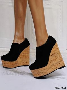 Olivia Mark - Ladies Sophisticated Round Toe Wedge Heel Booties Suede Dress Shoes, High Heel Ankle Boots, Casual Wedges, Groom Shoes, Outfits Dress, Women Platform Shoes, High Heel Wedges, Heel Ankle Boots, High Heel Boots Ankle