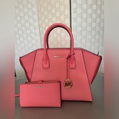 Sold As A Set Coral/Pink Color Very Little Wear. I Posted Photos Of The Markings Good Pre- Owned Condition Coral Pink Color, Michael Kors Satchel, Bags Michael Kors, Coral Pink, Cross Body Handbags, Pink Color, Satchel, Coral, Michael Kors