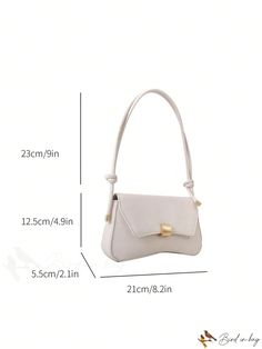 BirdinBag - Vintage White Flap Baguette with Knot Detail - Chic PU Leather Handbag Beige Baguette Bag For Formal Occasions, Beige Baguette Shoulder Bag For Formal Occasions, Formal Beige Baguette Shoulder Bag, Elegant Beige Baguette Shoulder Bag, Everyday Square Baguette Bag With Hasp Closure, Square Baguette Bag With Hasp Closure For Everyday, Elegant Beige Bag With Single Handle, Elegant Baguette Satchel For Daily Use, Elegant Beige Bags With Single Handle