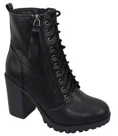 PRICES MAY VARY. Soda Women Chunky High Heel Combat Army Military Riding Ankle Boots Lace Up Booties Malia-S Black 9 Brand Name : Soda Shoes This style runs true to the size. Side Zipper and Lace up Style for easy on/off Cute and comfortable with Block heels Brand New Soda Boots, Combat Boots Heels, Womens Black Booties, Chunky High Heels, Low Heel Shoes, Riding Boot, Lace Up Booties, Black High Heels, Womens Ankle Boots