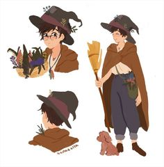 the character is dressed up as a witch and holding a broom