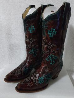 ad eBay - Find many great new & used options and get the best deals for CORRAL Womens Whiskey/Turquoise Three Cross Vamp & Tube Snip Toe Boot R1019 sz 7 at the best online prices at eBay! Free shipping for many products! Turquoise Cowboy Boots, Snip Toe Cowgirl Boots, Cowgirl Boots, Cowboy Boots, Ebay Finds, Whiskey, Womens Boots, Cowboy, Turquoise