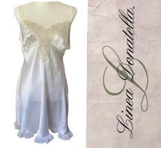 Linea Donatella Negligee Bridal Lingerie Chemise Satin Beaded Sequin Lace NWT  | eBay Chemise Satin, Bridal Chemise, Wedding Romantic, Bridal Lingerie, Sleepwear Robe, Beaded Lace, Empire Waist, Body Measurements, Satin Fabric