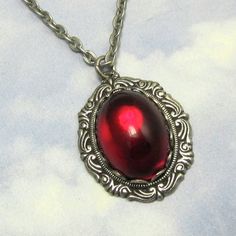 Red Gothic Necklace Vintage Glass Pendant on by NicolettesJewelry, $28.00 Vampire Jewelry, Red Gothic, Silver Link Chain, Gothic Necklace, Button Jewelry, Red Stone, Necklace Vintage, Glass Pendant, Glass Pendants